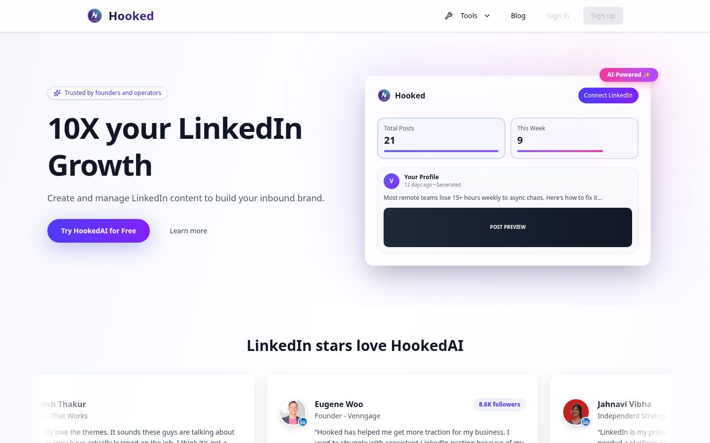 Hooked AI Homepage