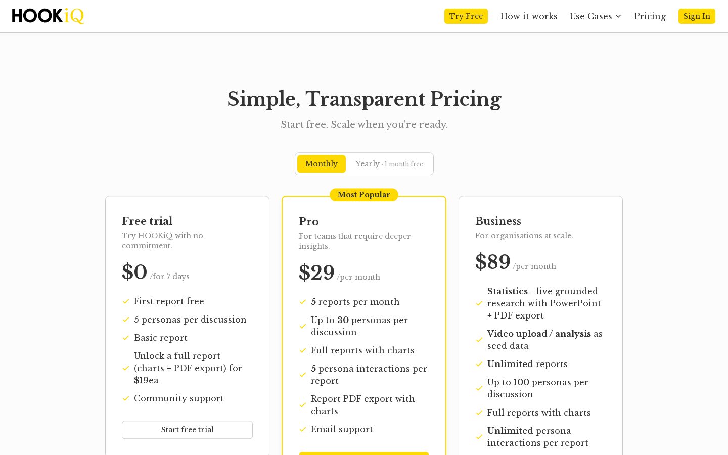 HOOKiQ Pricing