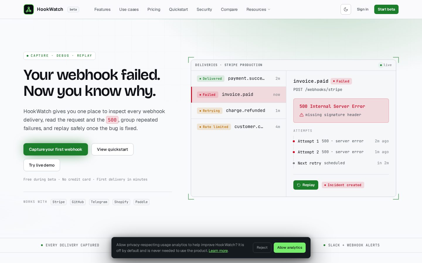 HookWatch Homepage