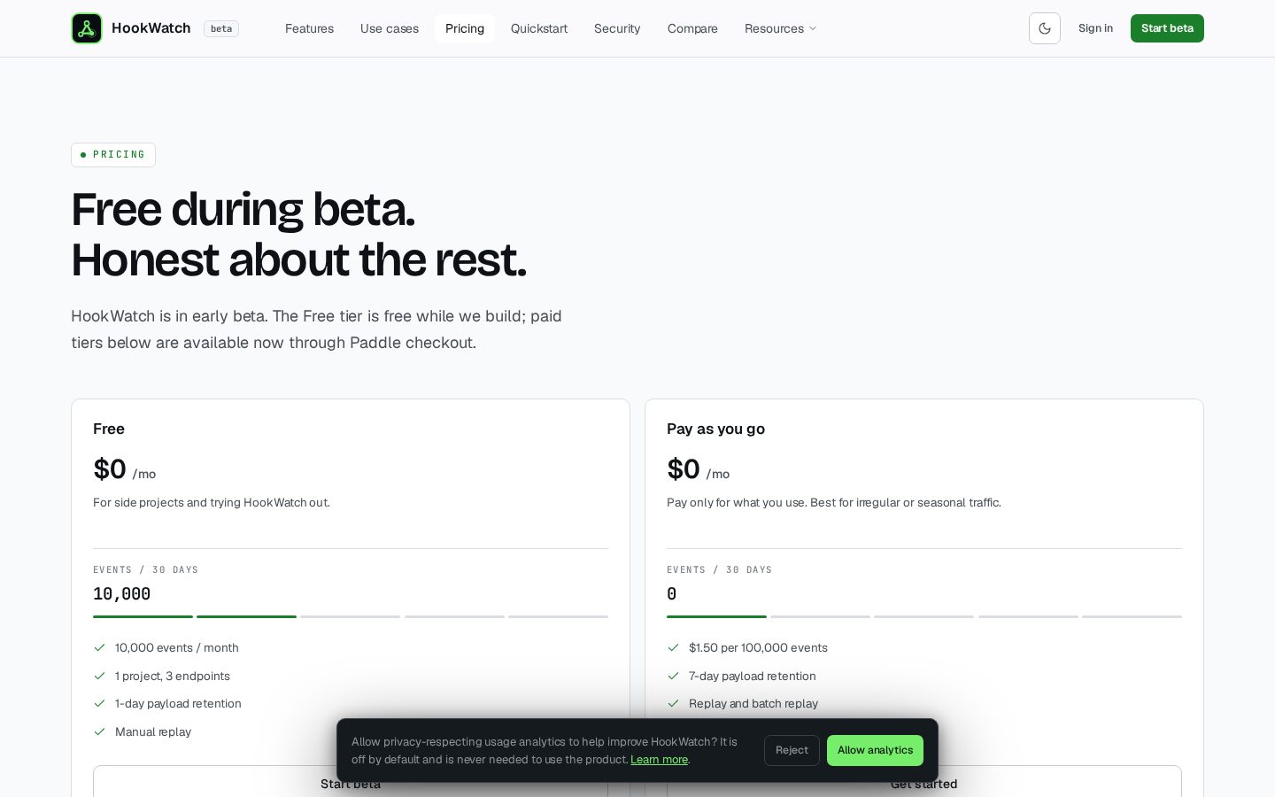 HookWatch Pricing