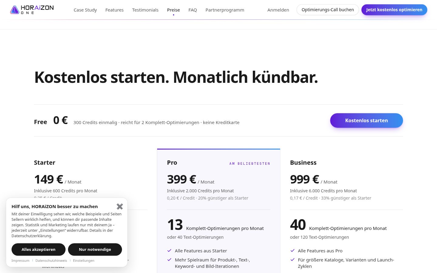 HORAiZON Pricing