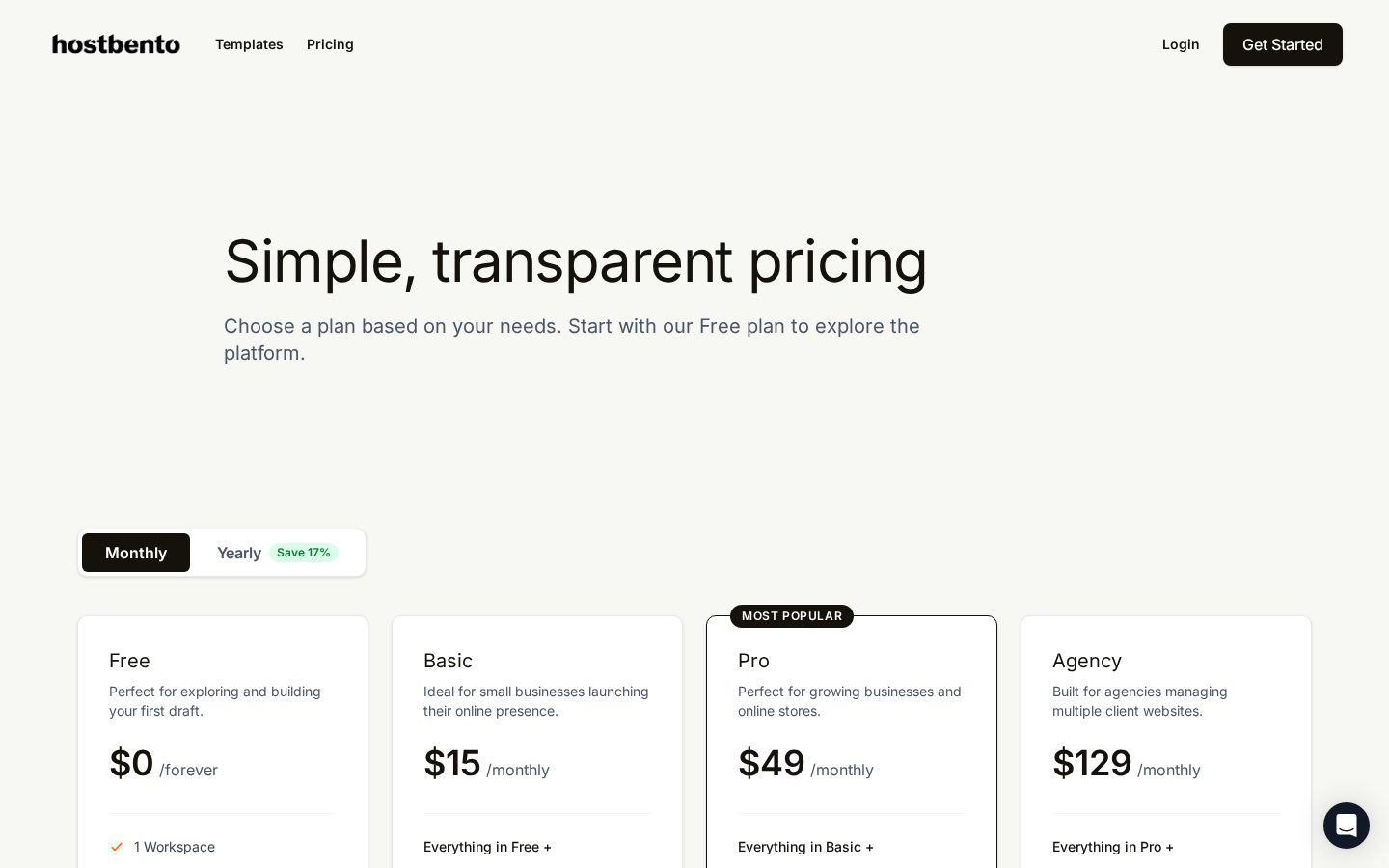 hostbento Pricing