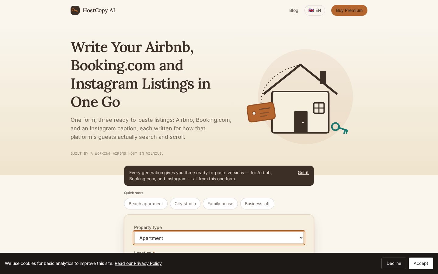 HostCopy AI Homepage