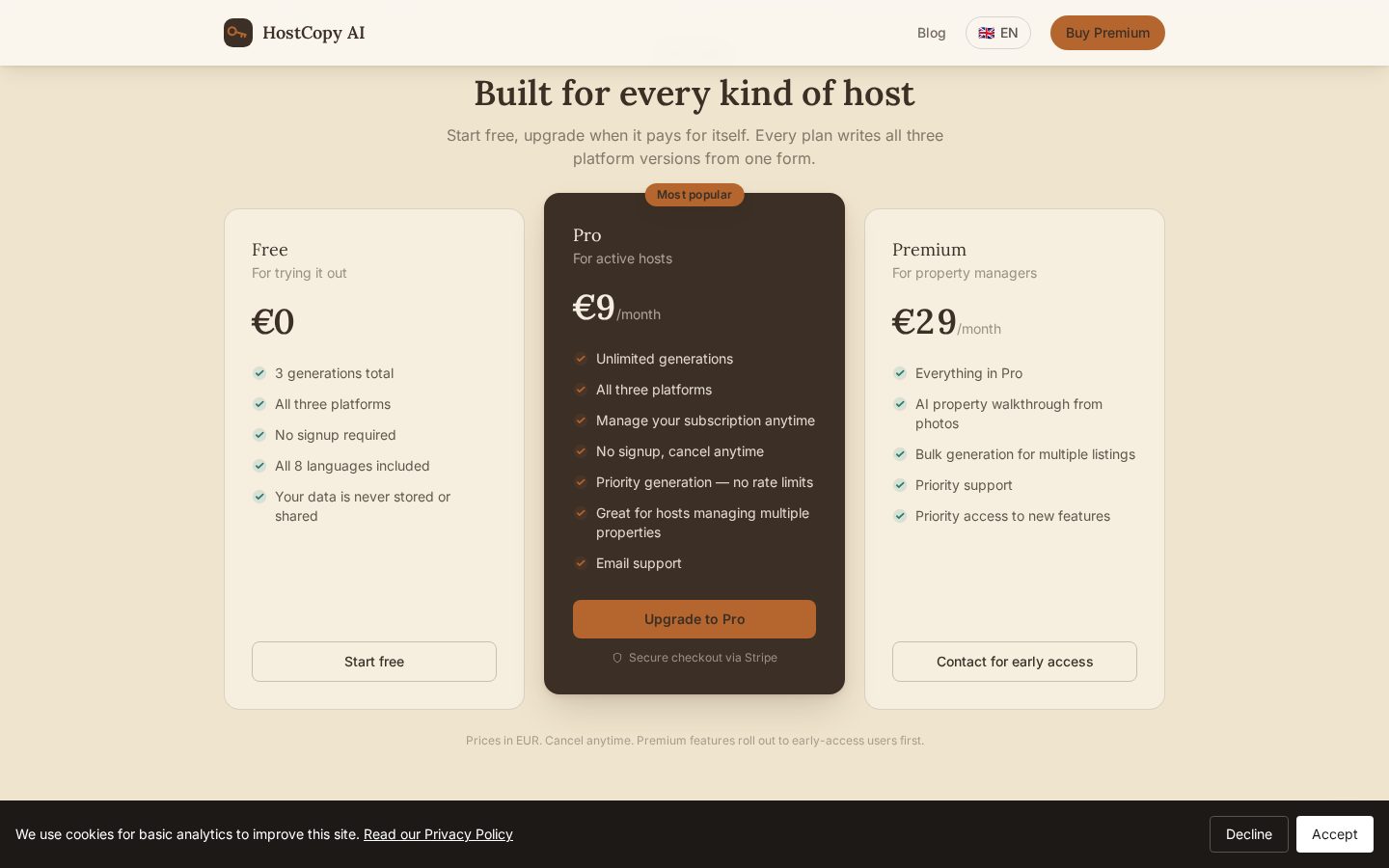 HostCopy AI Pricing