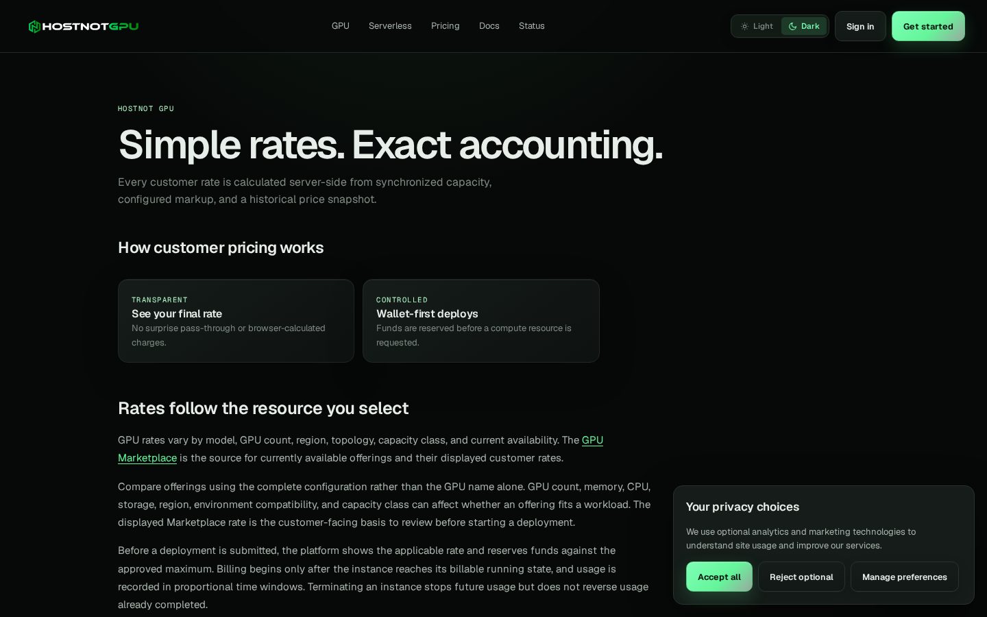 Hostnot GPU Pricing