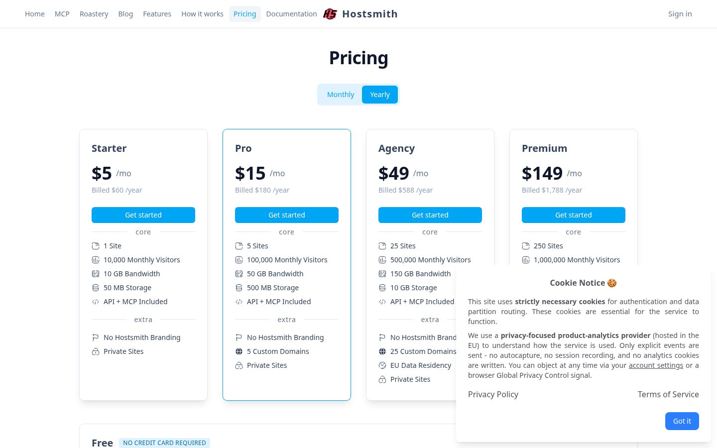 Hostsmith Pricing