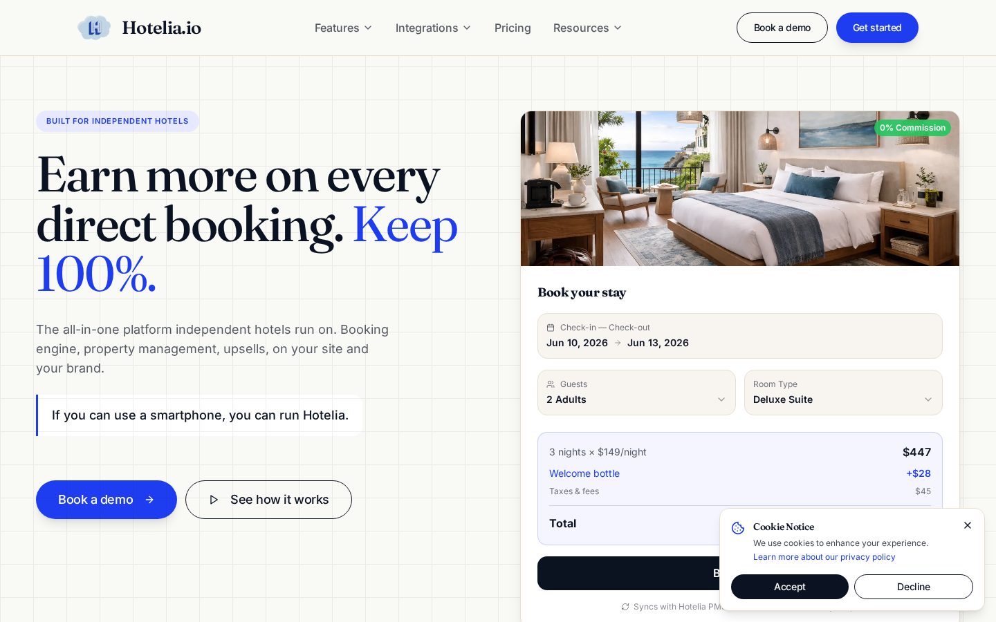 Hotelia.io Homepage