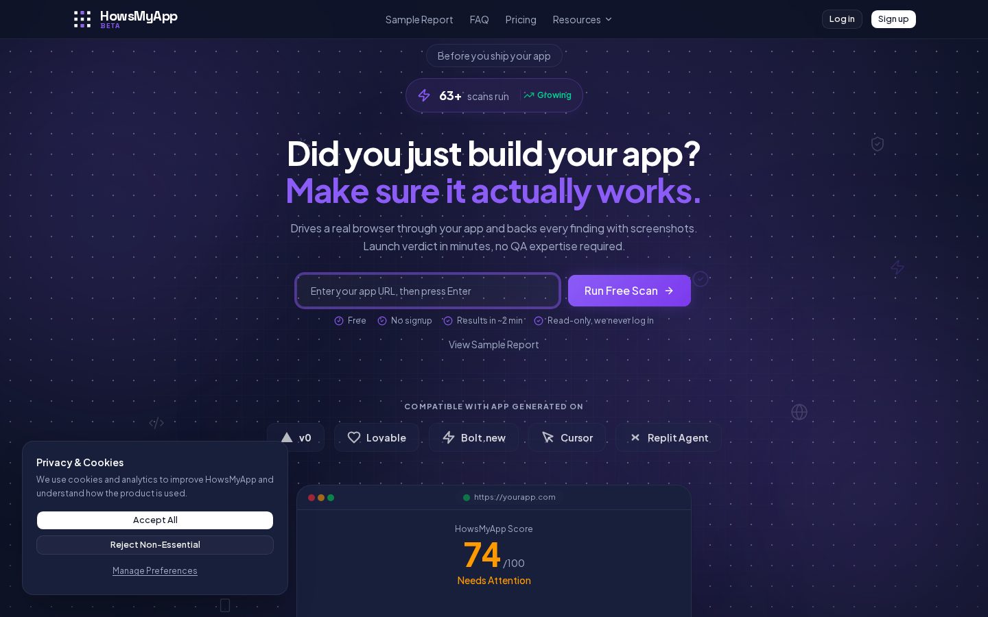HowsMyApp Homepage