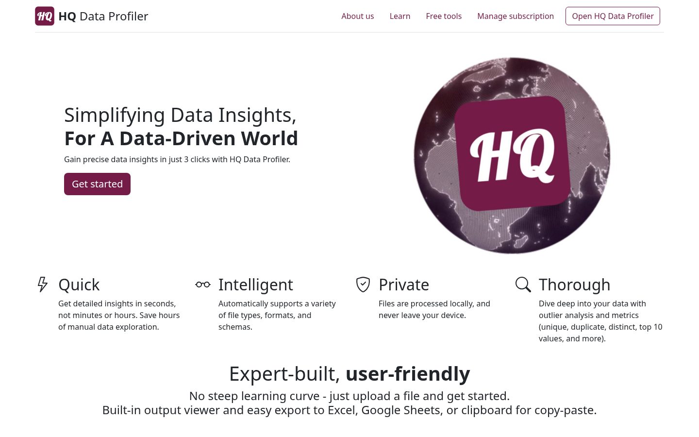 HQ Data Profiler Homepage