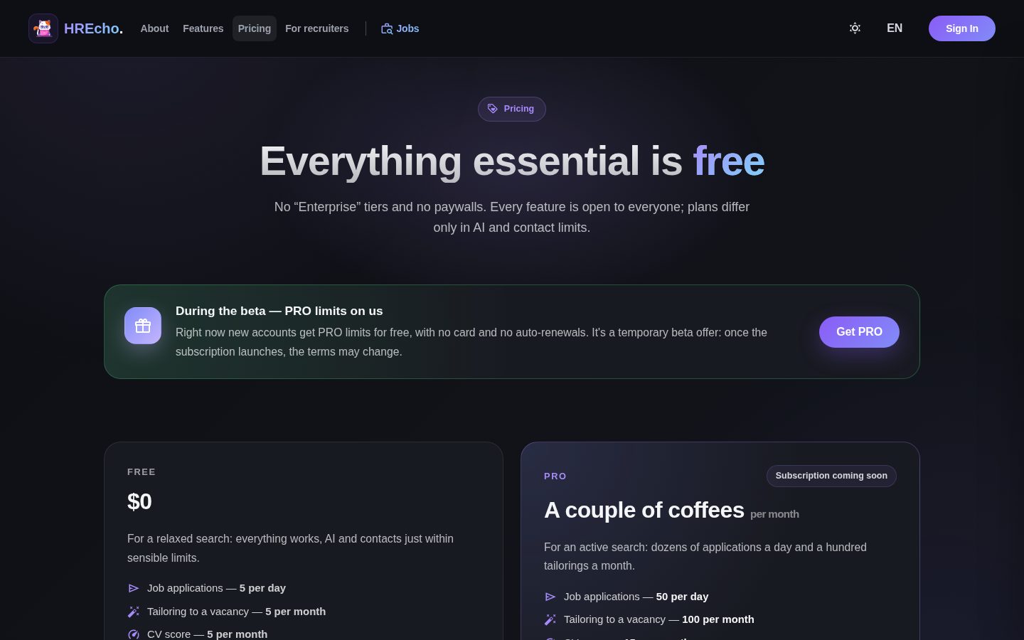 HREcho Pricing