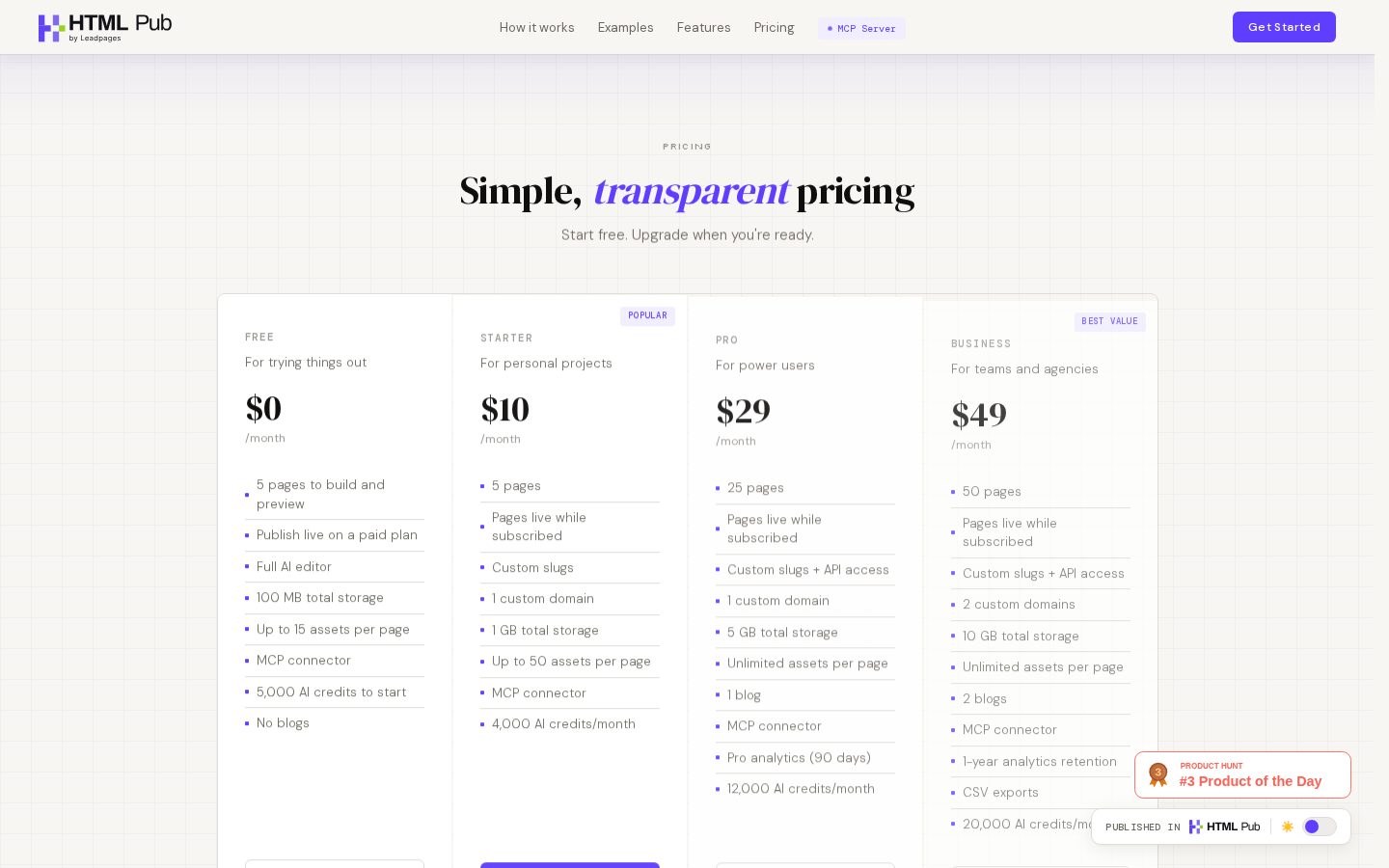 HTML Pub Pricing