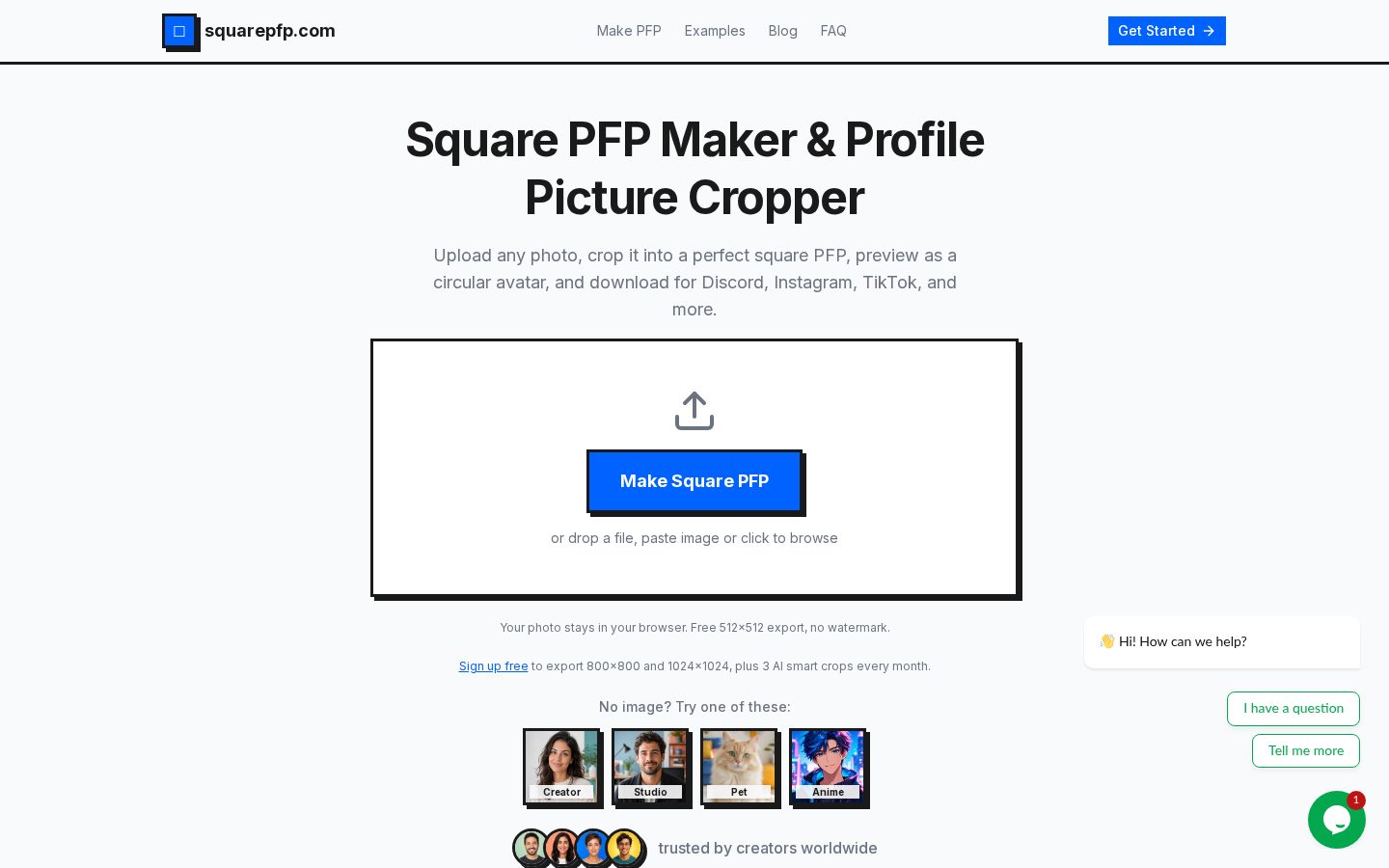 https://squarepfp.com/ Homepage
