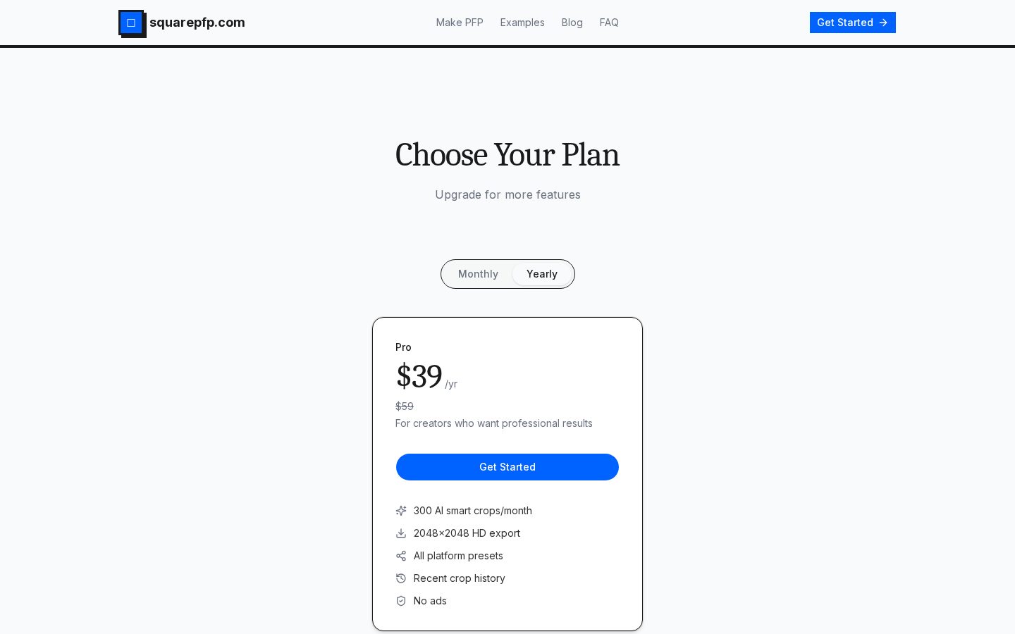 https://squarepfp.com/ Pricing
