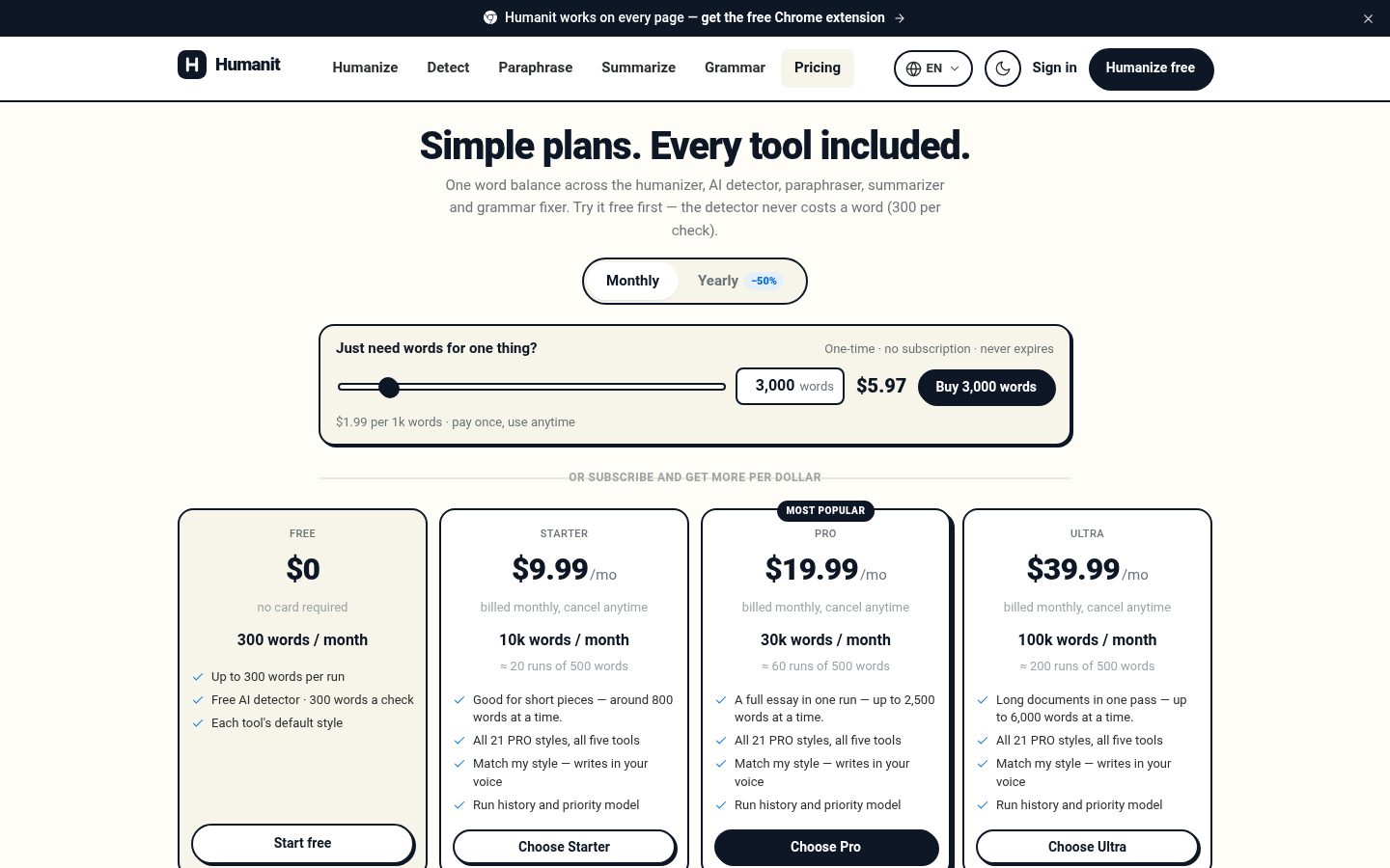Humanit Pricing