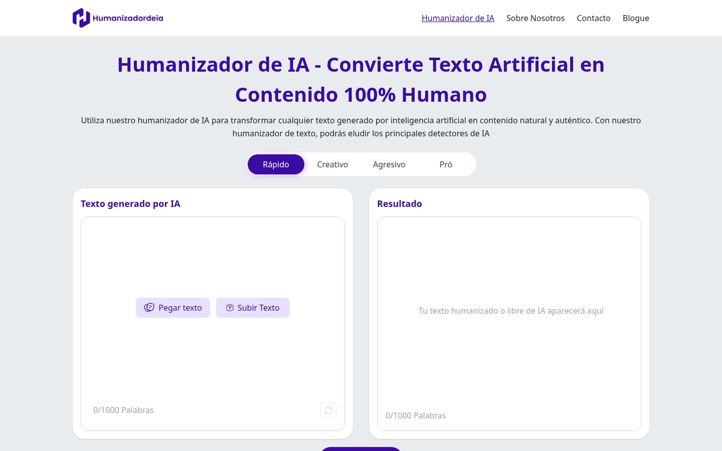 Humanizador de IA Homepage