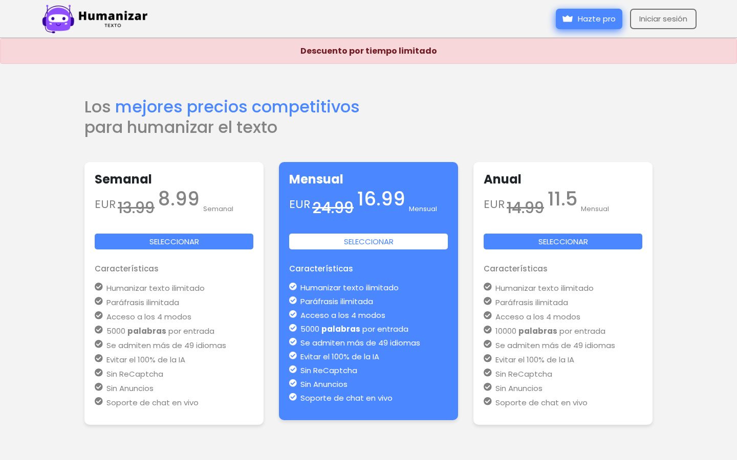 Humanizar Texto Pricing