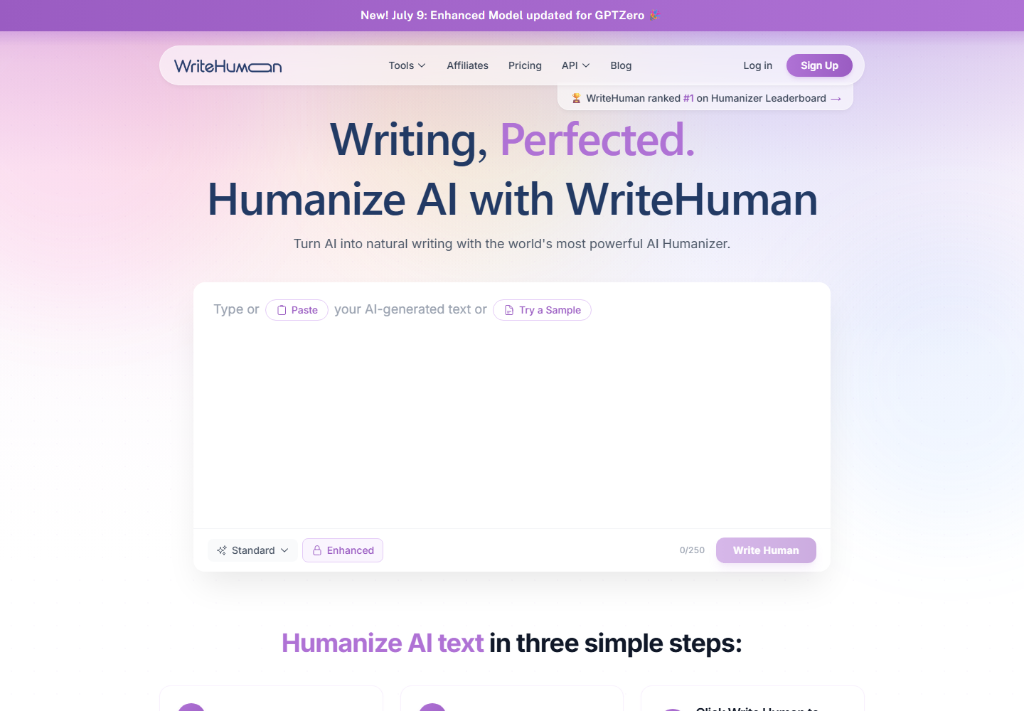 Humanize AI Text homepage