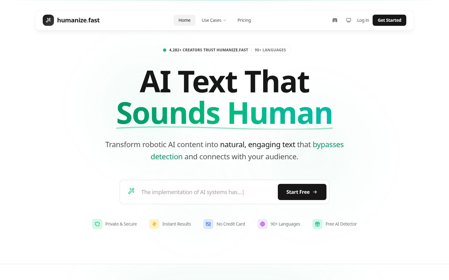 humanize.fast Homepage