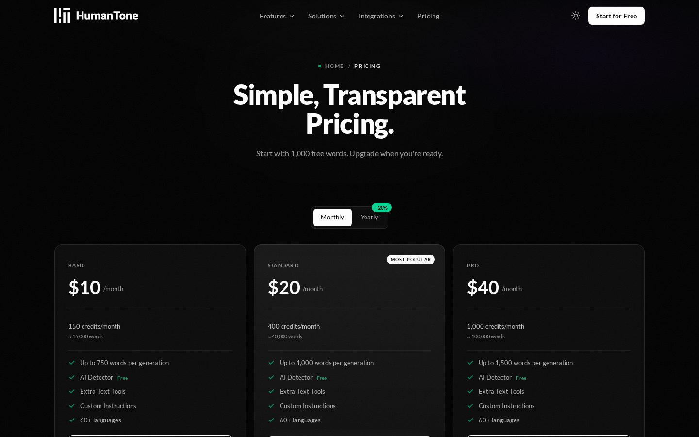 HumanTone Pricing