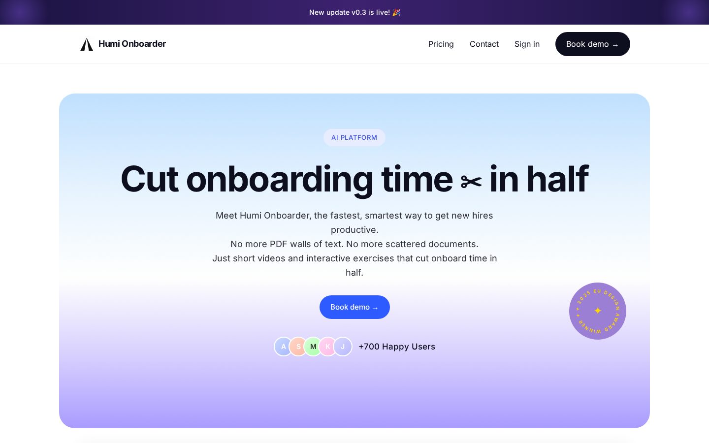 Humi Onboarder Homepage