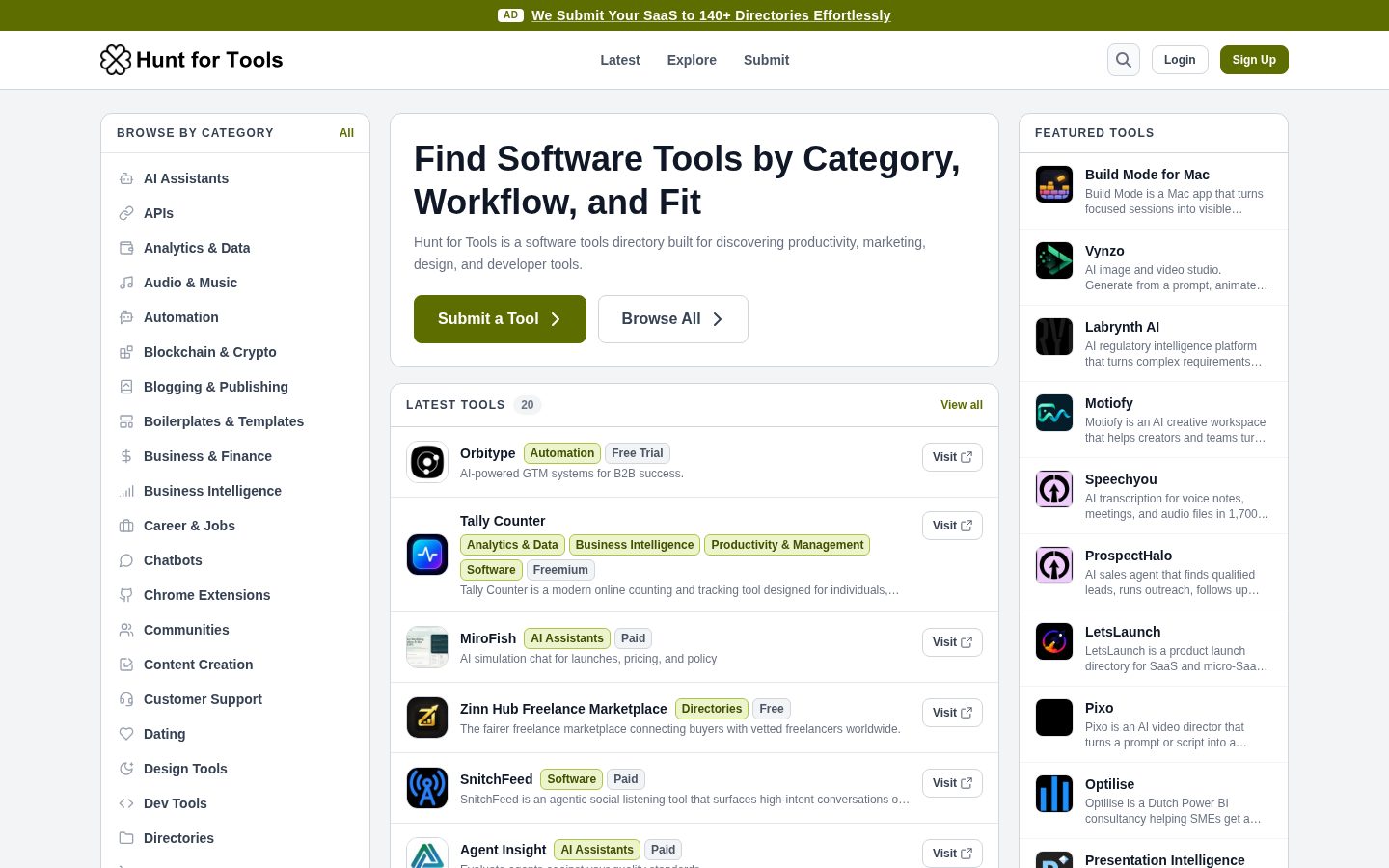 Hunt for Tools Homepage