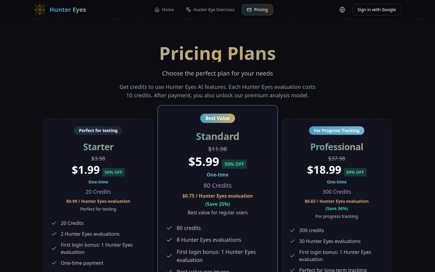 Hunter Eyes Pricing