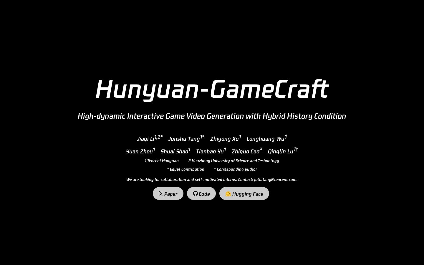 Hunyuan-GameCraft Homepage