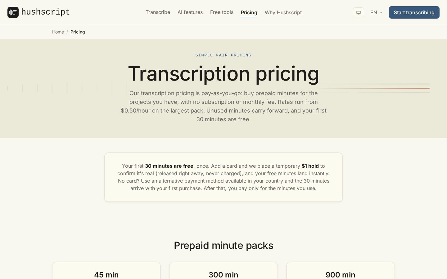 Hushscript Pricing