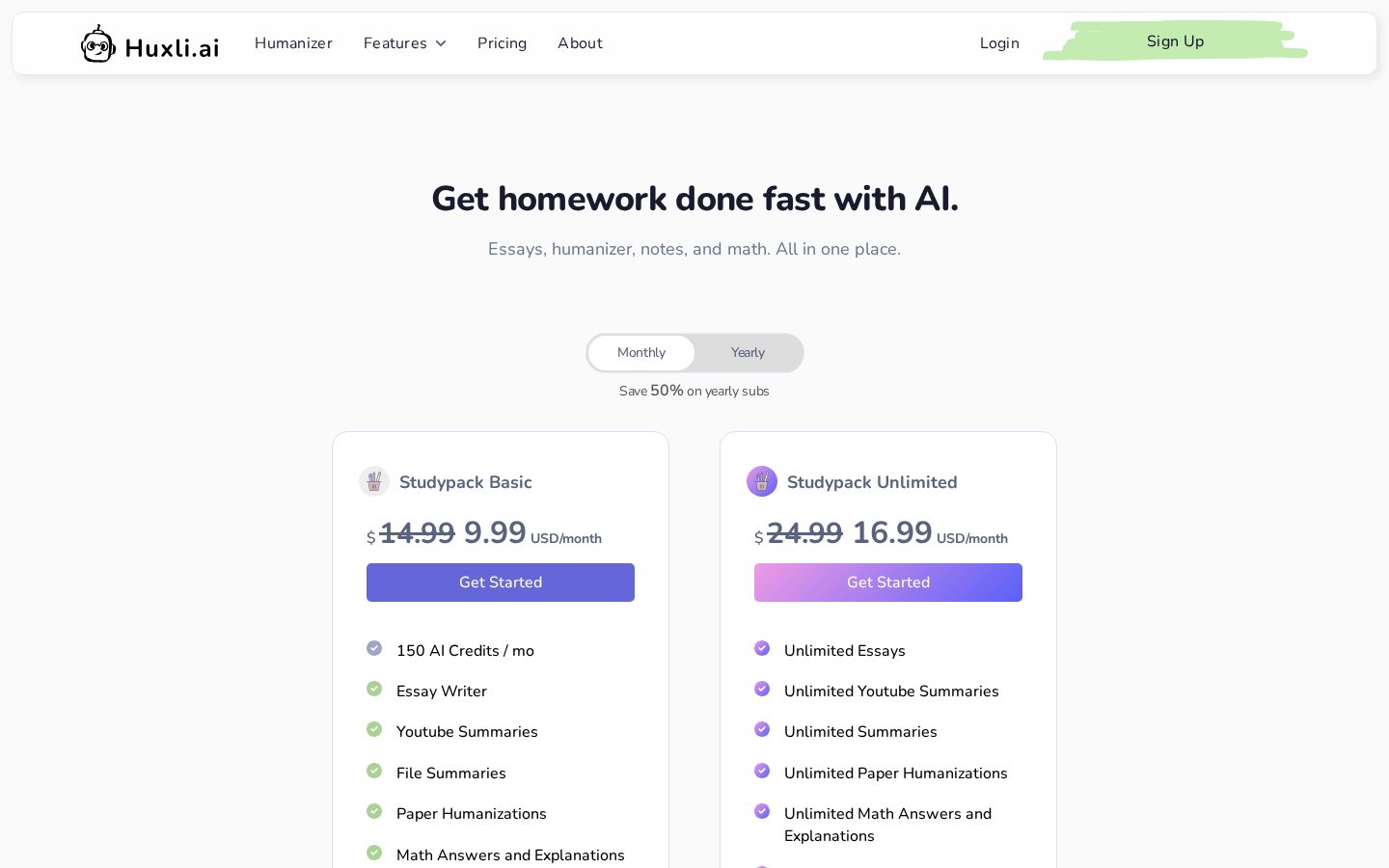 Huxli Pricing