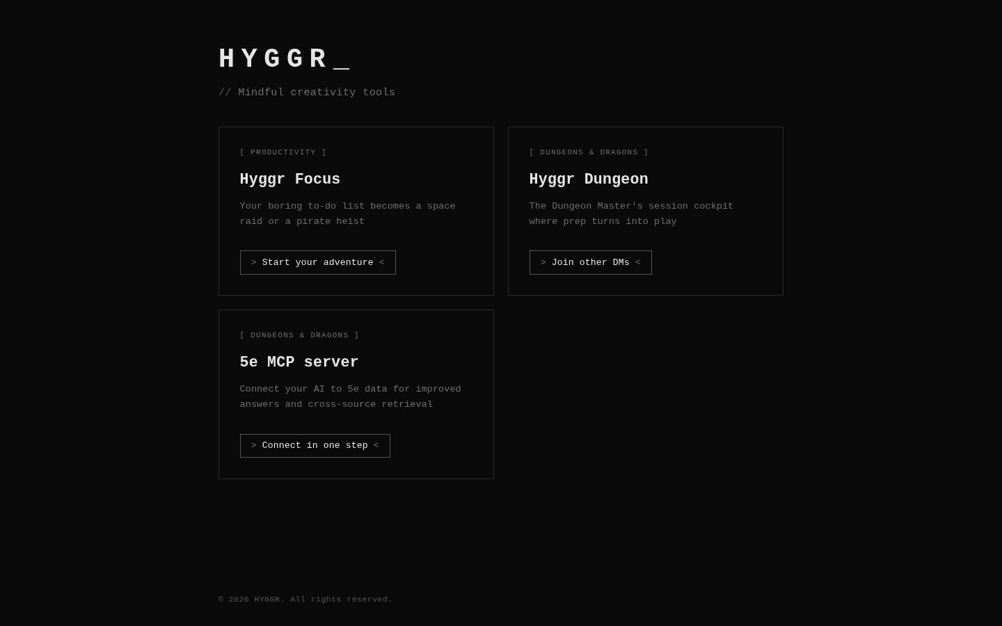 Hyggr Homepage
