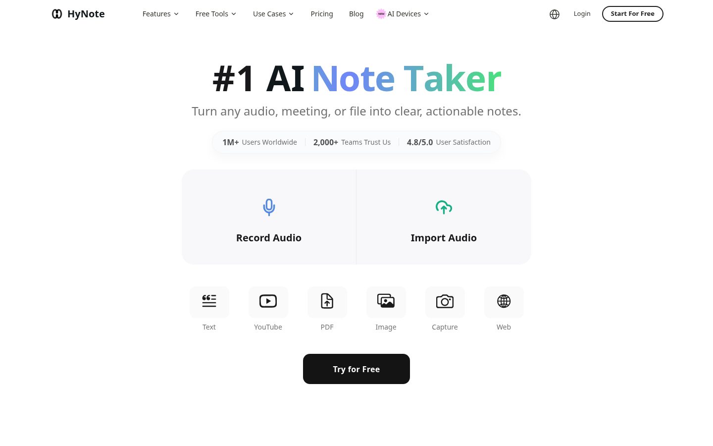 HyNote AI Homepage