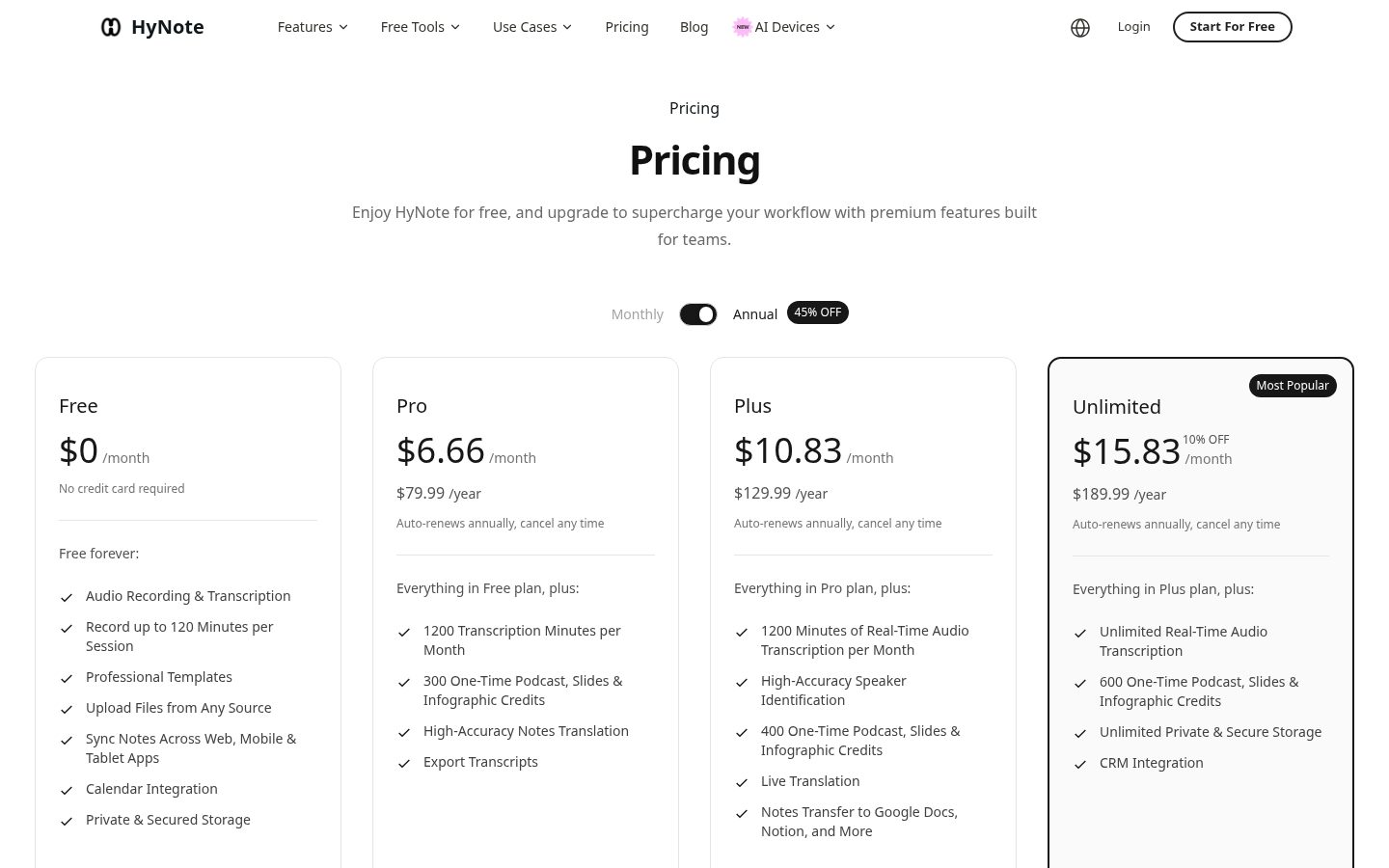 HyNote AI Pricing