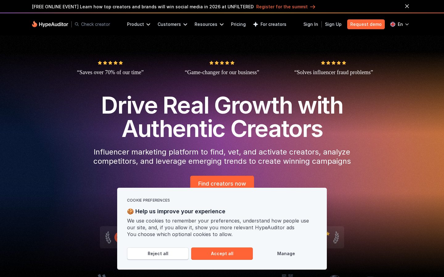 HypeAuditor Homepage