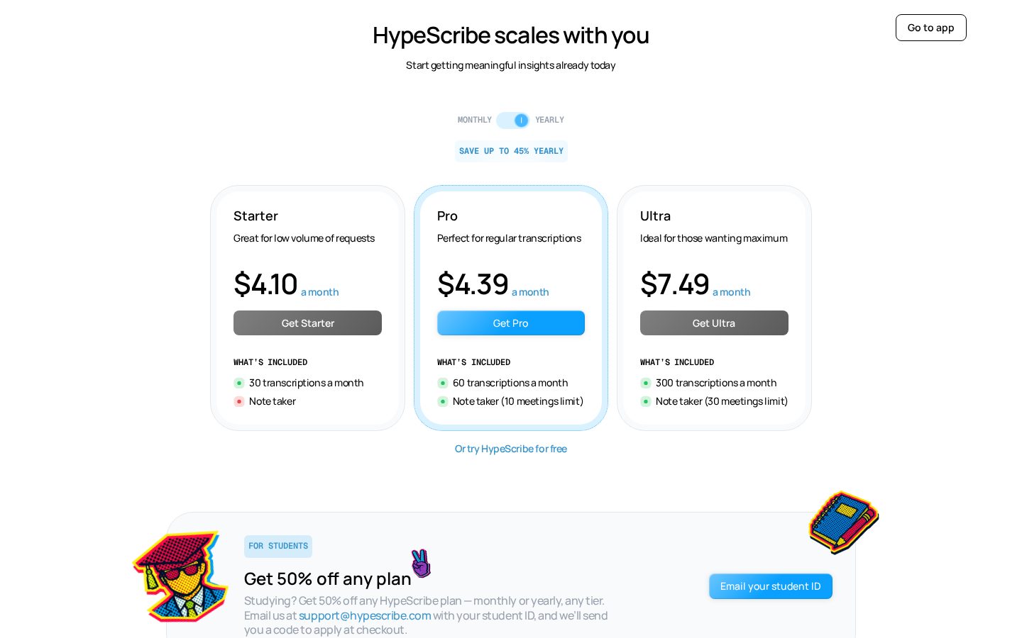 HypeScribe Pricing