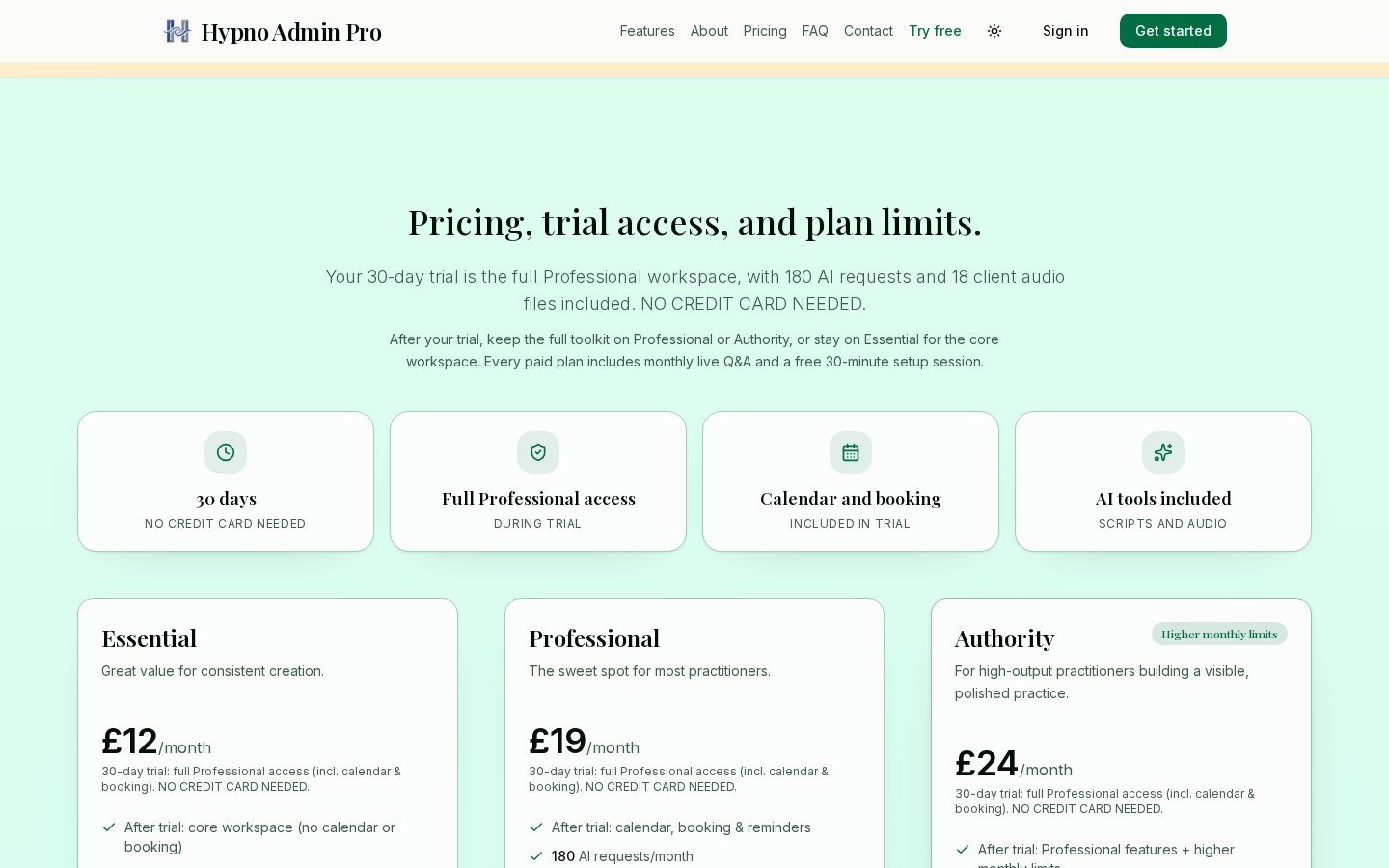 Hypno Admin Pro Pricing