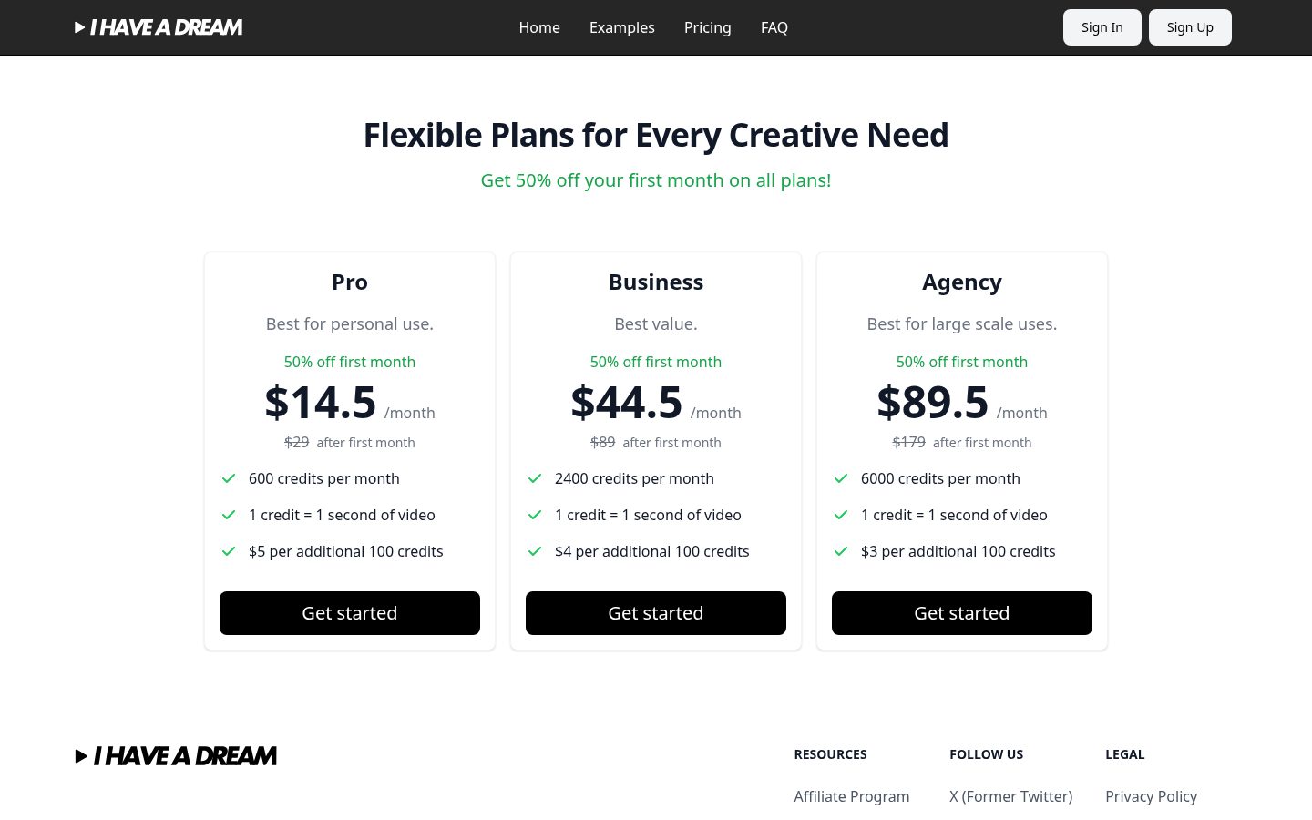 I Have a Dream Pricing