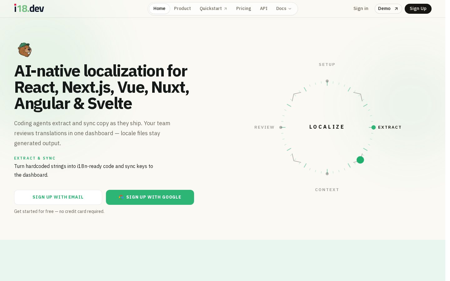 i18.dev Localization Platform Homepage