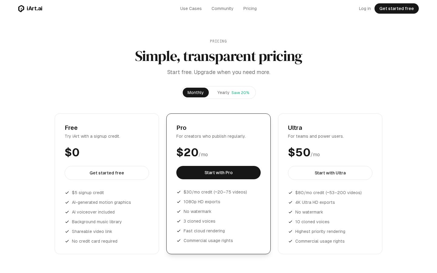 iArt.ai Pricing