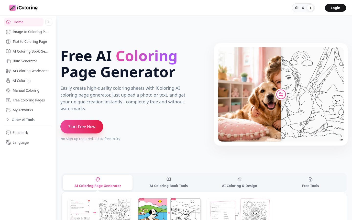 iColoring AI Homepage