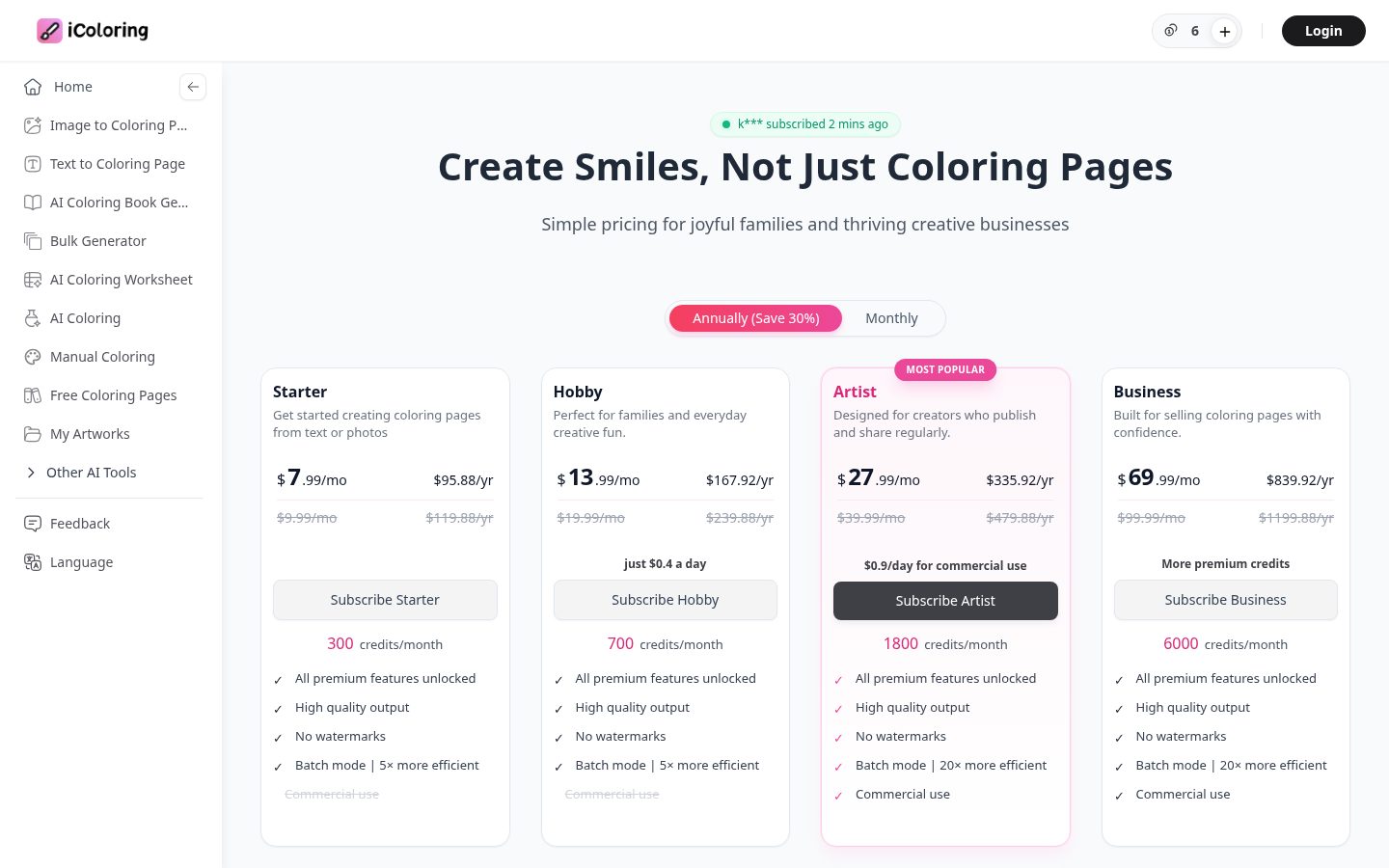 iColoring AI Pricing