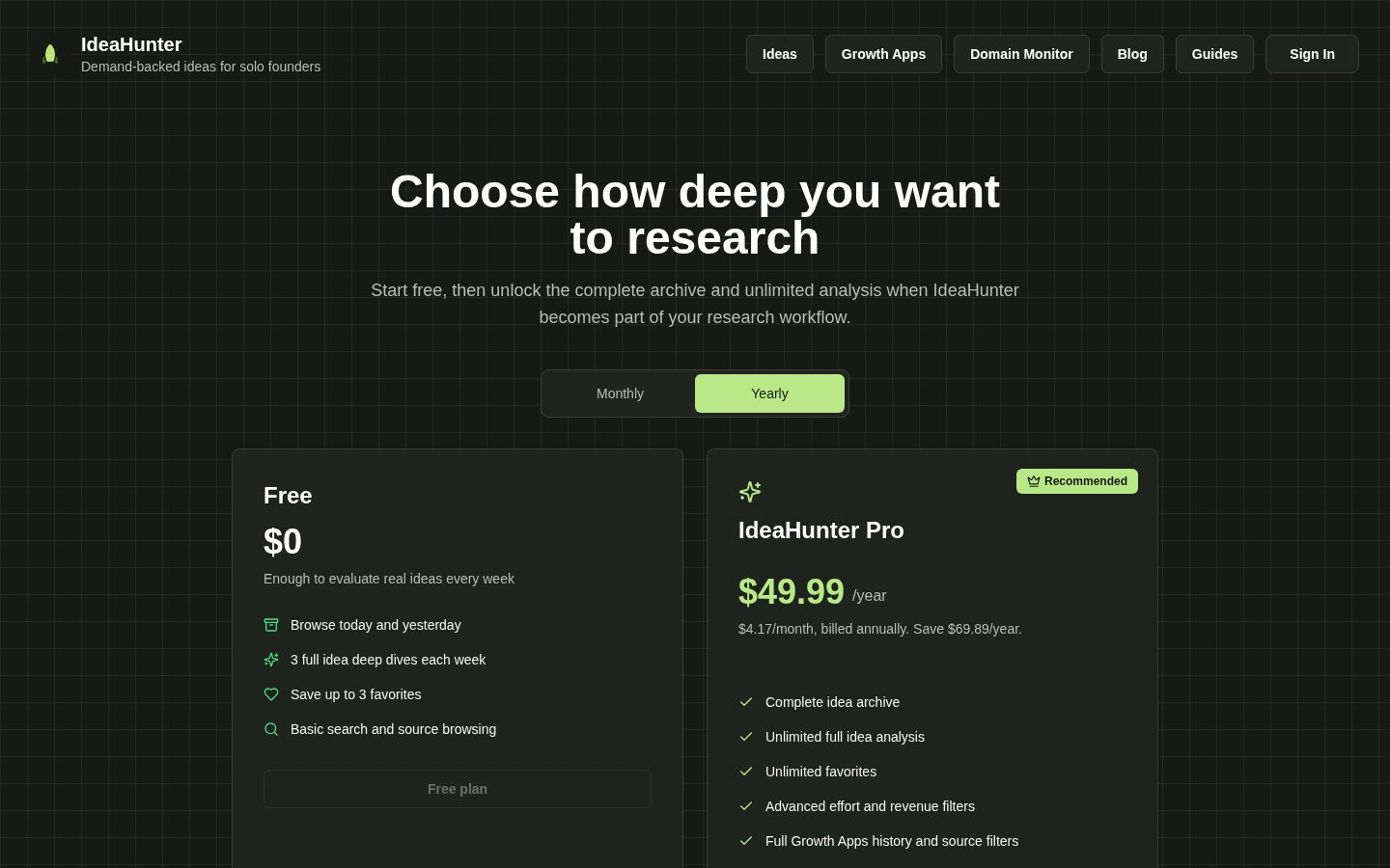 IdeaHunter Pricing