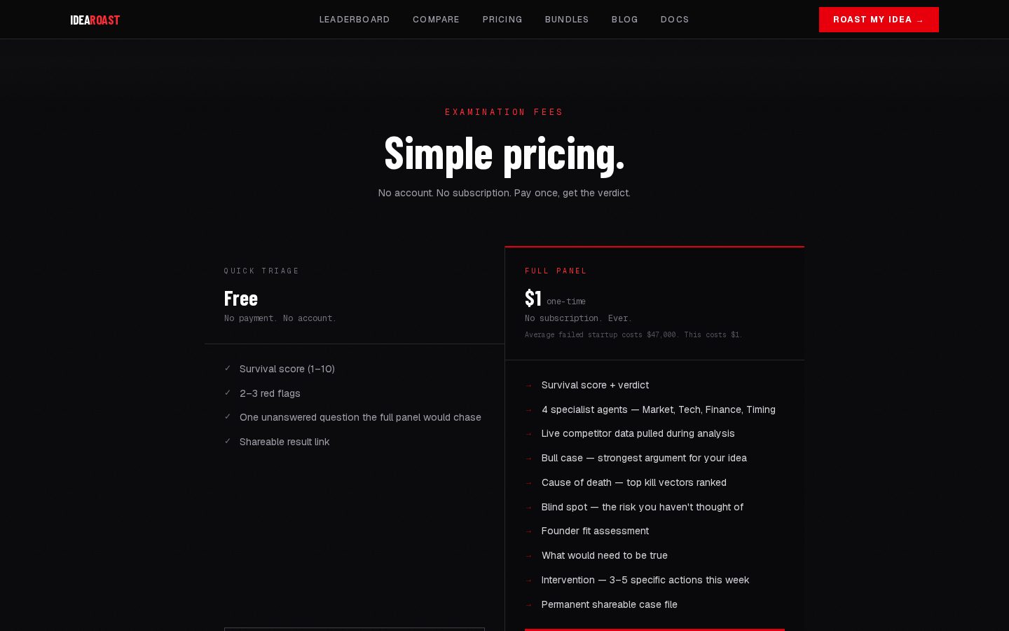 IdeaRoast Pricing