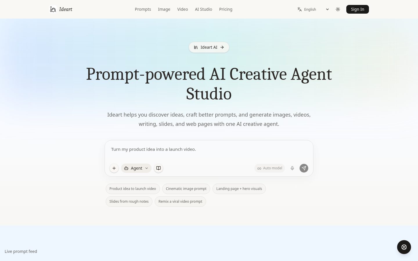 Ideart AI Homepage