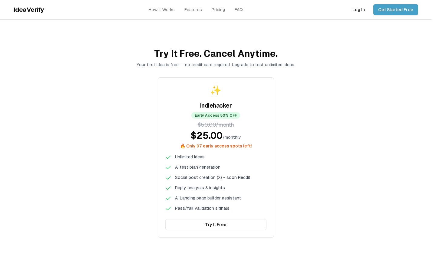 IdeaVerify Pricing