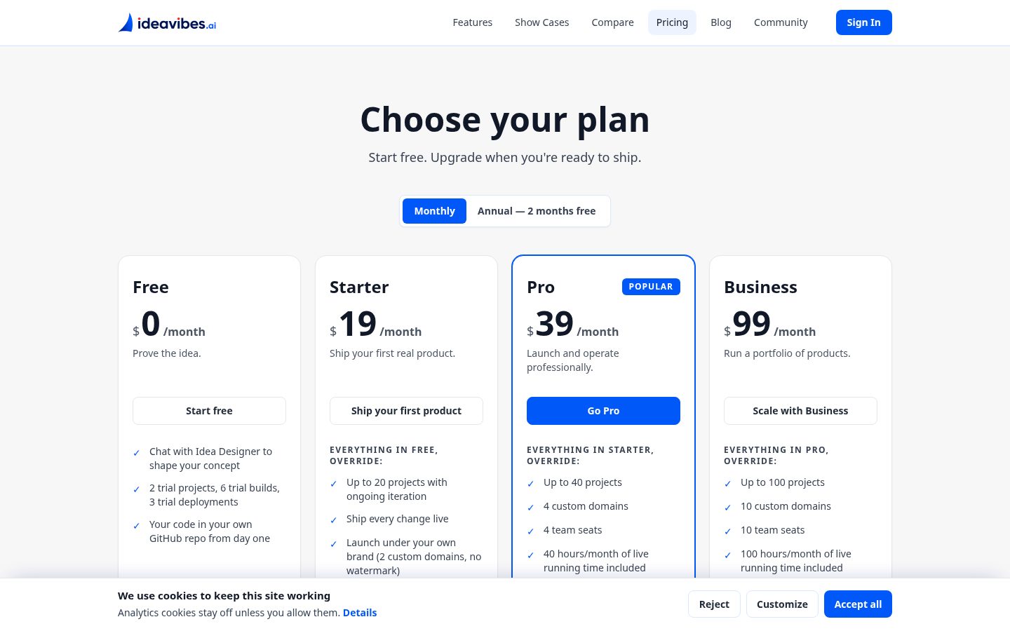 Ideavibes AI Pricing