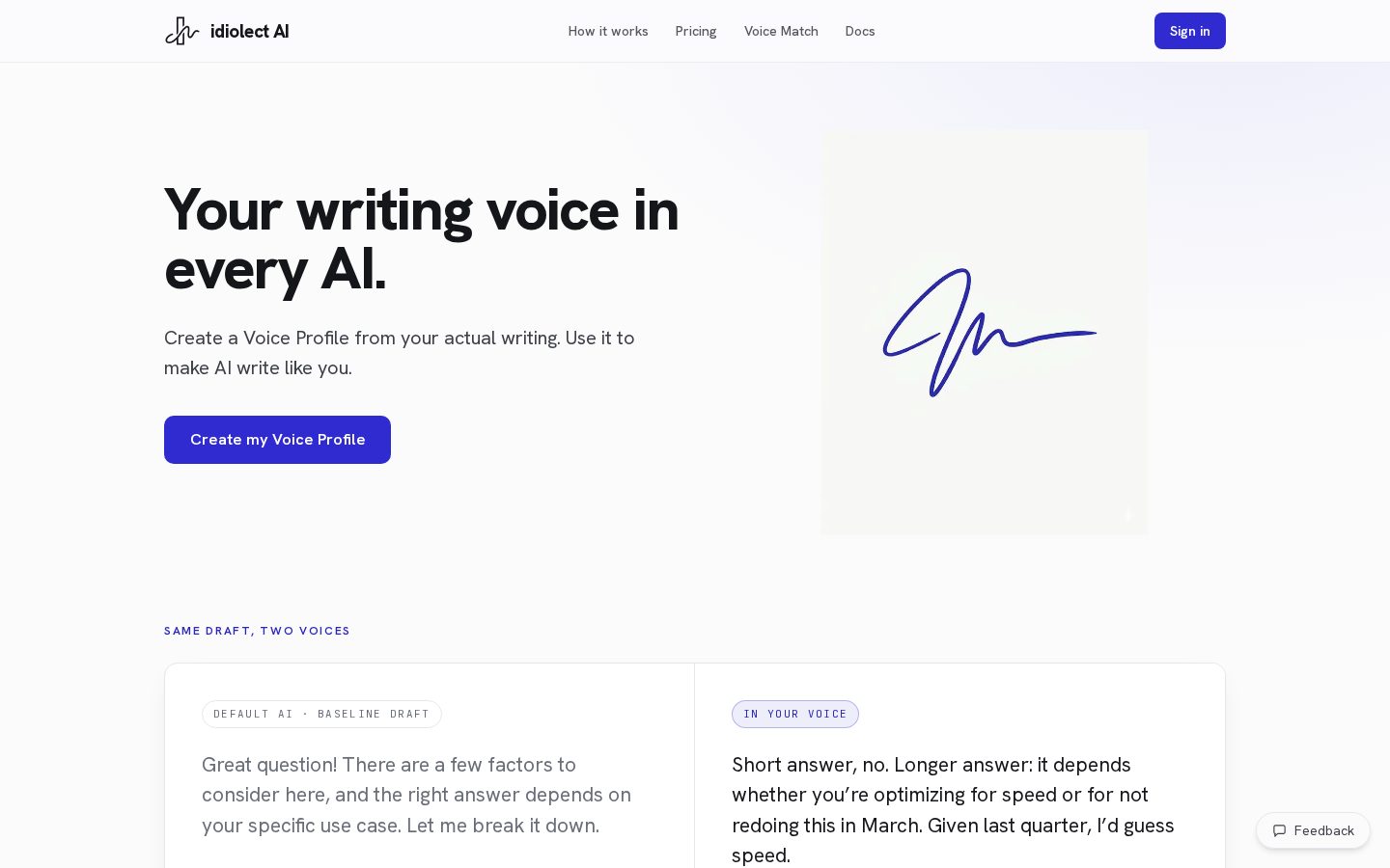 Idiolect AI Homepage