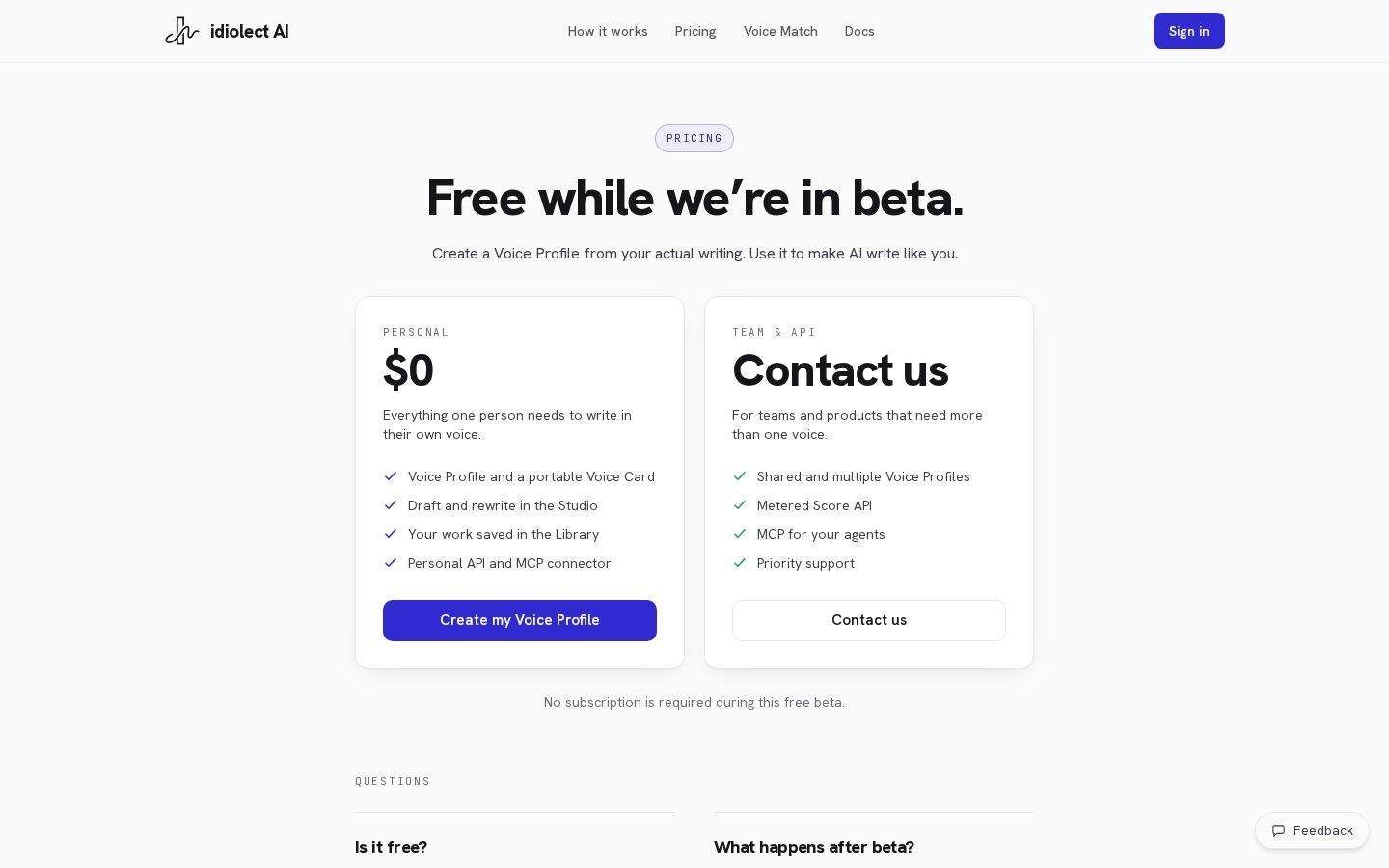 Idiolect AI Pricing