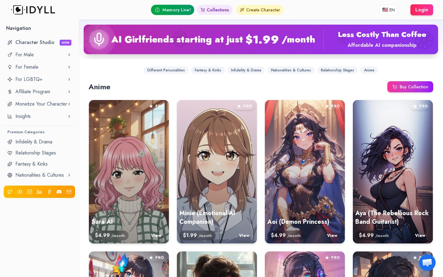 Idyll - Virtual Girlfriend & Boyfriend Homepage
