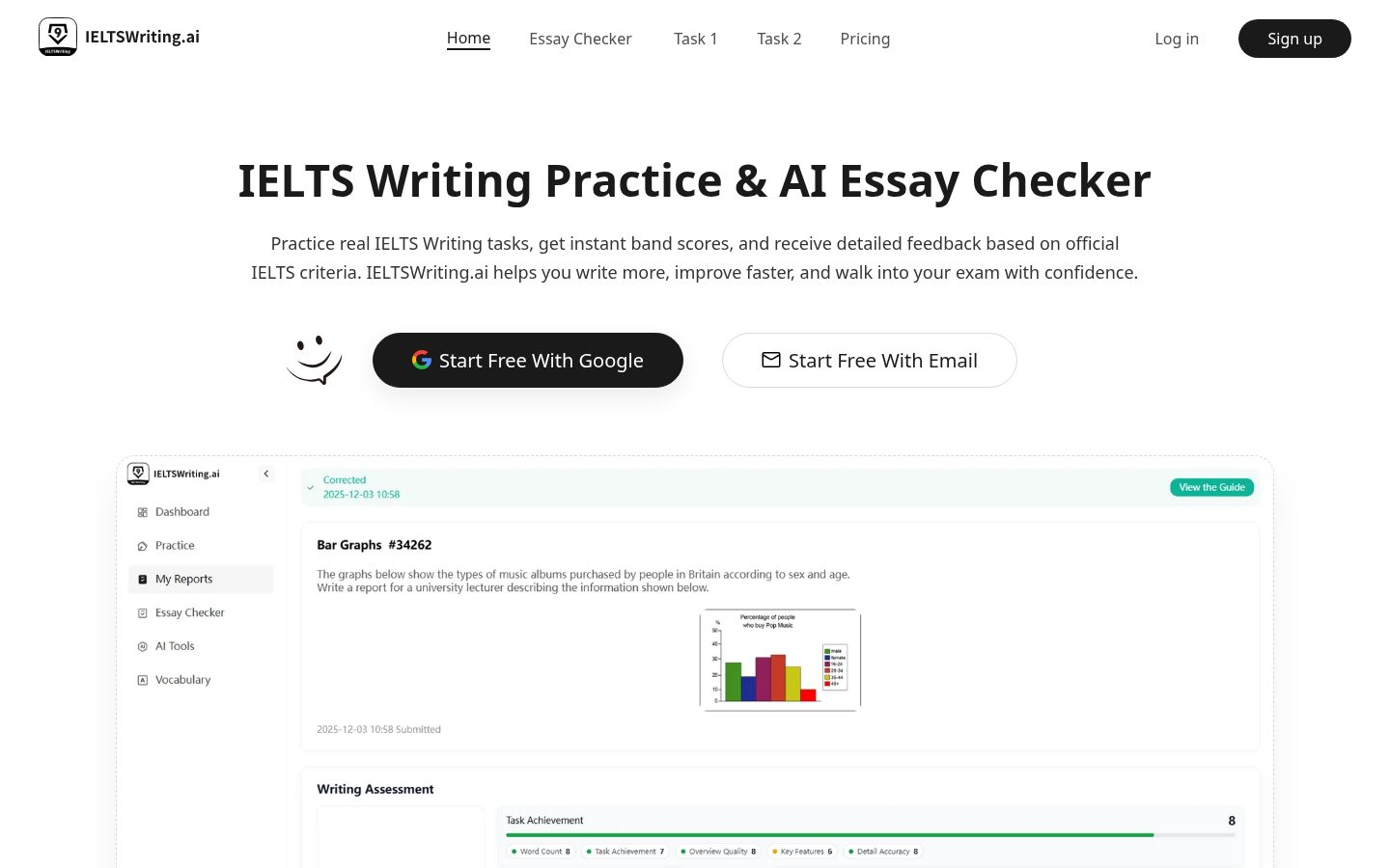 IELTS Writing Practice & AI Checker Homepage