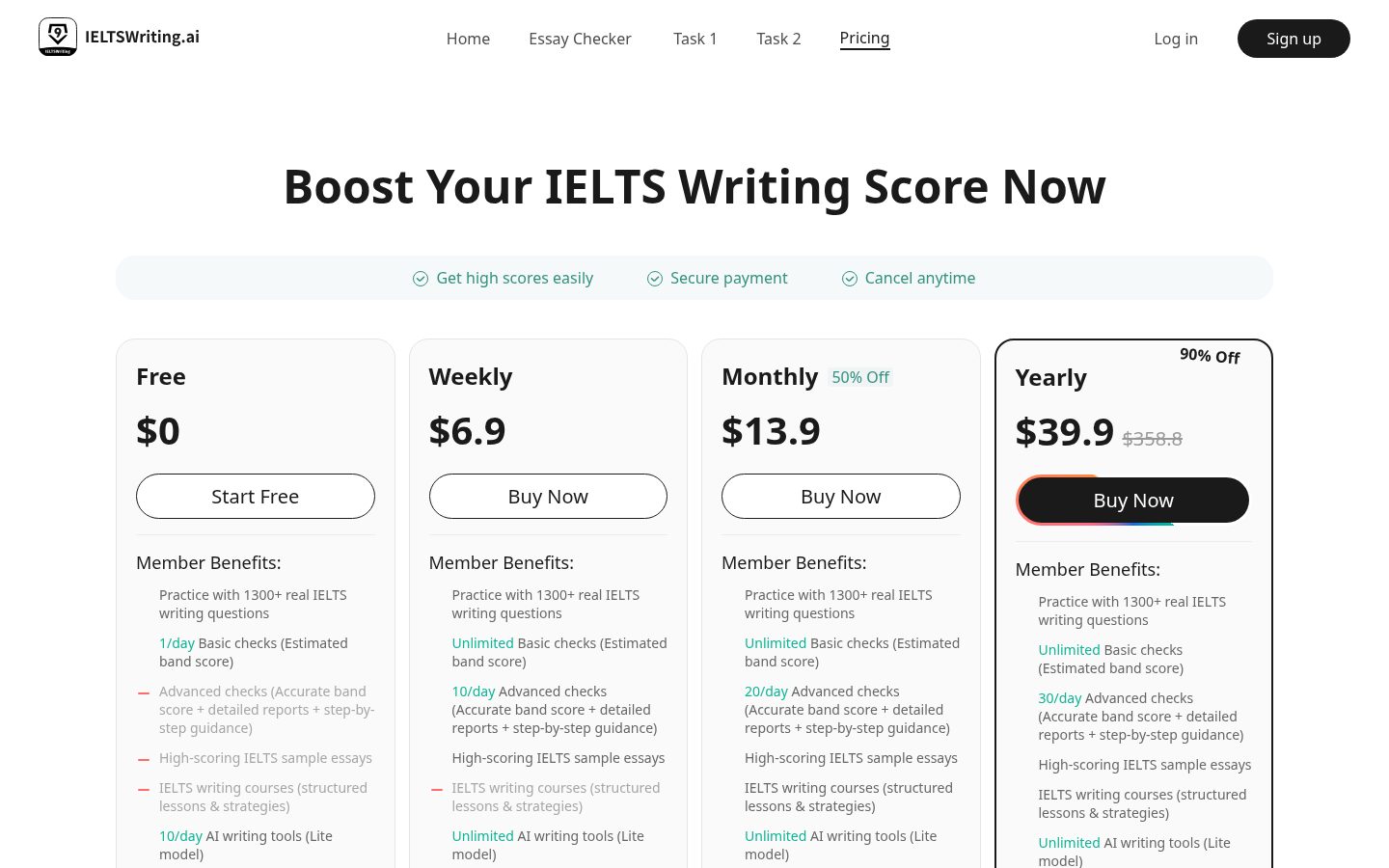 IELTS Writing Practice & AI Checker Pricing